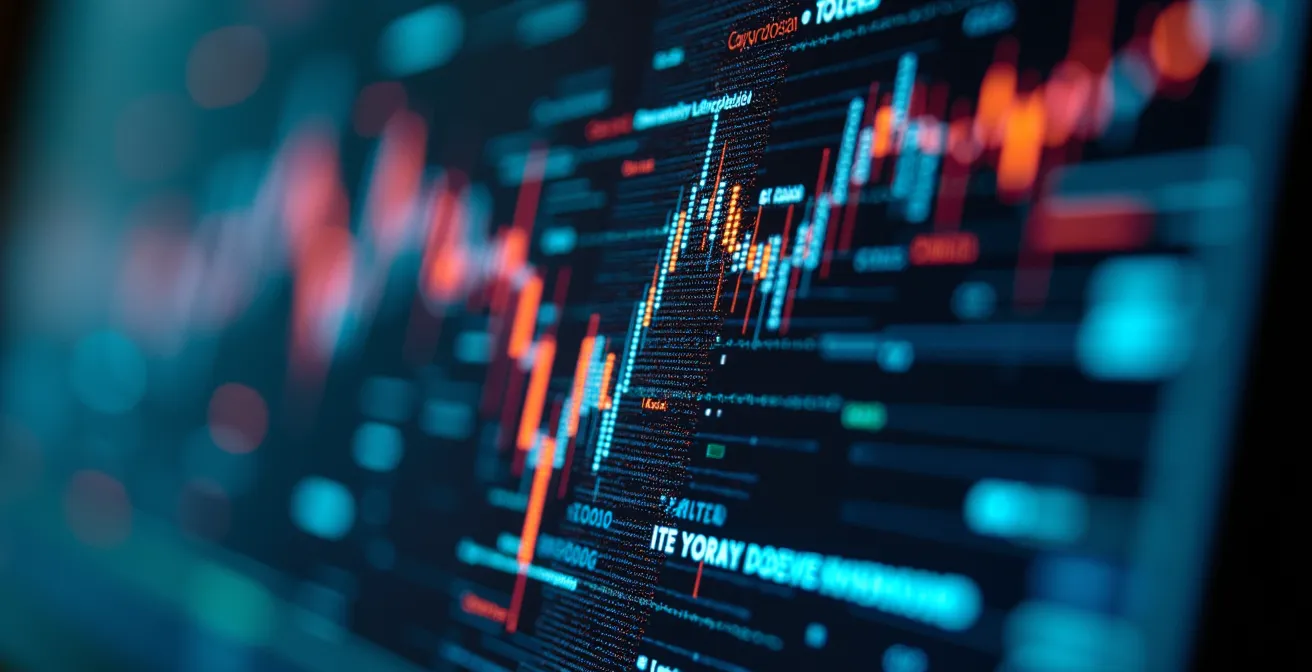 Makroaufnahme von Dateninkonsistenzen und fehlerhaften Datensätzen auf einem Bildschirm