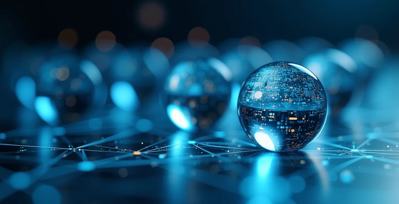 Abstrakte Visualisierung von Datenschutztechnologien wie Differential Privacy und Federated Learning