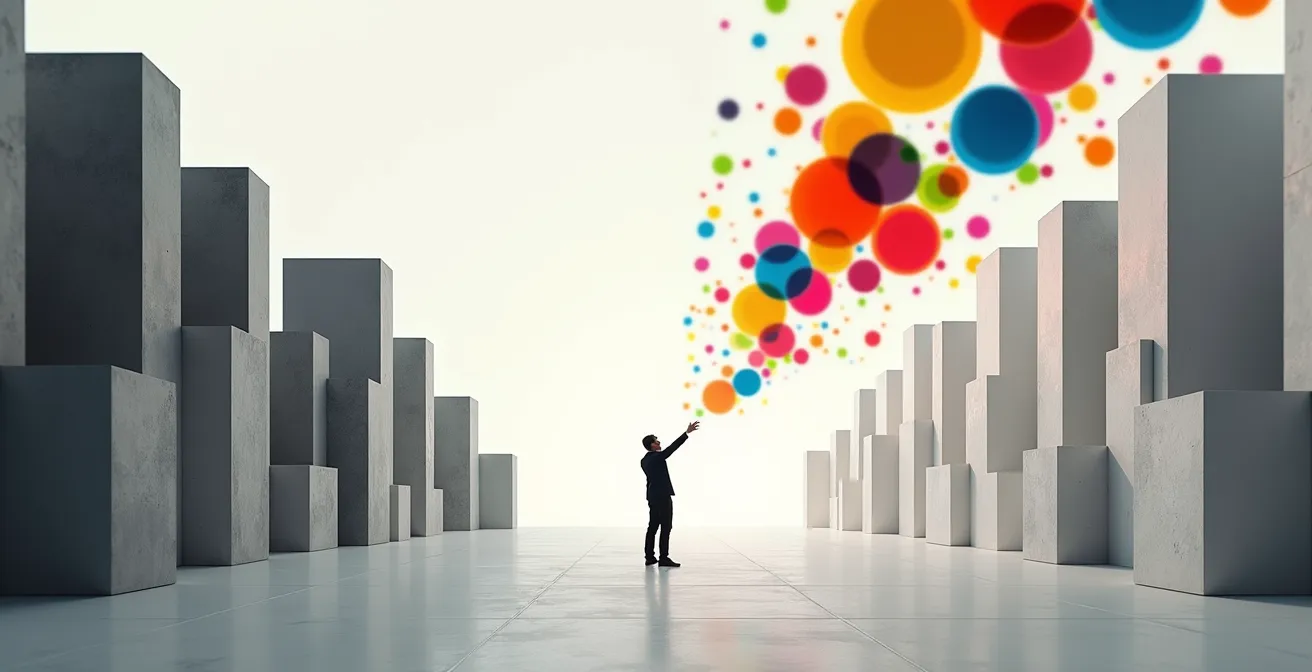 Moderner Innovationsraum mit flexiblen Arbeitszonen und experimentellem Setup