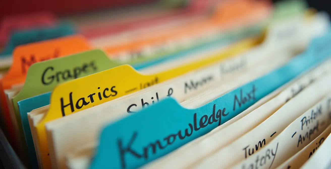 Makroaufnahme von strukturierten Notizen in einem digitalen Zettelkasten-System