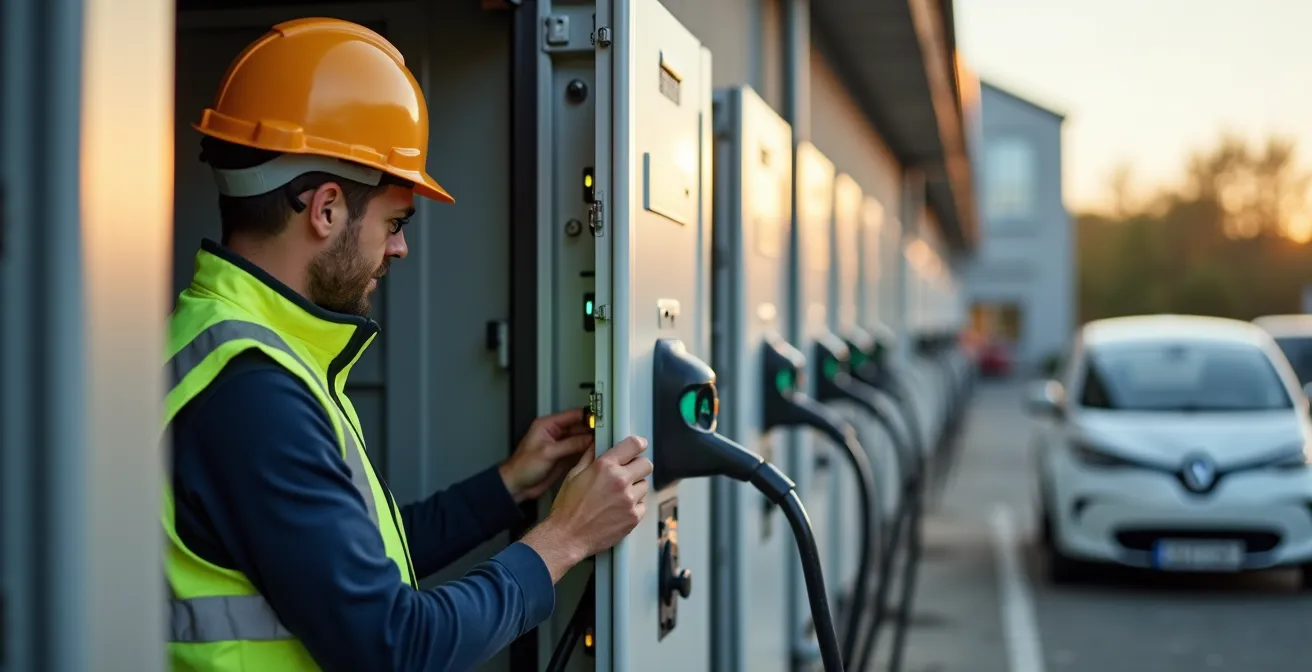 Installation von Wallboxen und Ladeinfrastruktur auf einem deutschen Firmenparkplatz