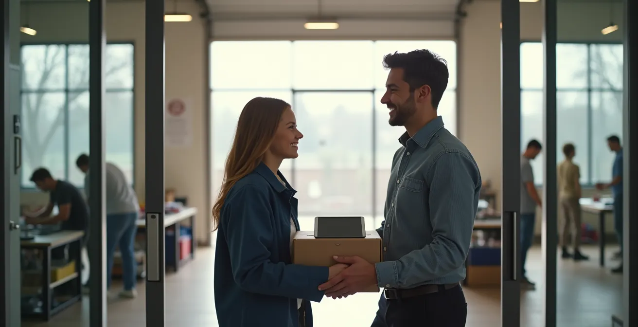 Warmherziger Empfang eines neuen Azubis am ersten Arbeitstag mit Welcome-Kit und Paten-System