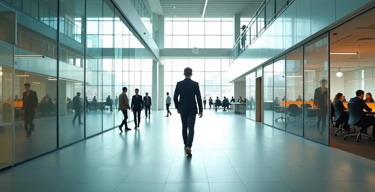 Weitläufige Büroumgebung zeigt Transformation und Entwicklung